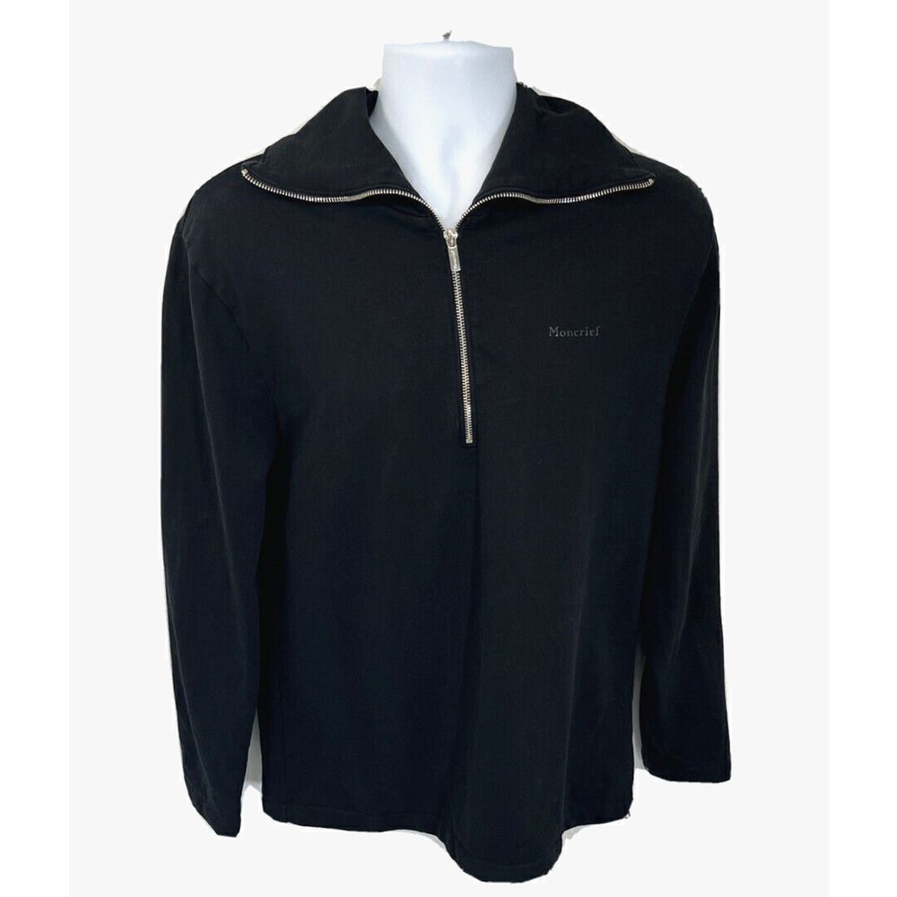 Moncrief Mens‎ Black Sweathirt Size Large 1/2 Zip wide Collar Tall Neck Rare